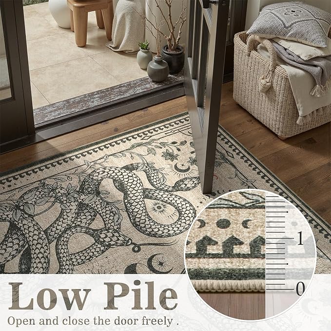 DCX 3x5 Washable Snake Rug for Living Room, Non Slip Low Pile Rug, Beige | Rugs for living rooms, bedroom, dining room, office, soft, gothic rug, sain resistant indoor carpet, home decor