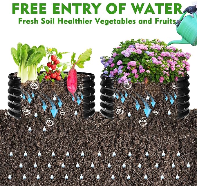 YSEJOMP 17" Tall Round Outdoor Garden Raised Garden Bed Kits-0.8MM Thick Metal Raised Planter Bed/Ground Planter Box for Variety of Flowers,Herbs,Vegetables,Trees (Black, 32 Dia X 16.5 inches)