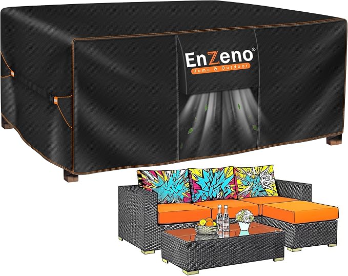 Enzeno Garden Furniture Cover Waterproof,63"L x 37"W x 29"H Garden Table Cover Rectangular,420D Heavy Duty Oxford Polyester Outdoor Patio Set Covers Windproof,Anti-UV for Chair and Table