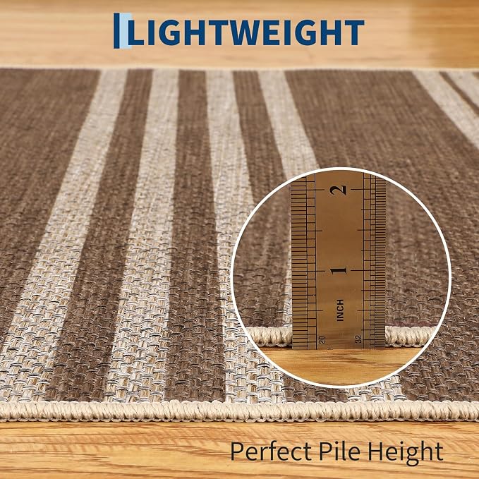 Garvee 5x7 Area Rugs Easy Jute Washable Rugs Living Room, Brown | Modern Line Print Area Rug Stain Resistant Easy Cleaning Throw Rugs Non Shedding Low Pile Floor Cover for Nursery Dining Room