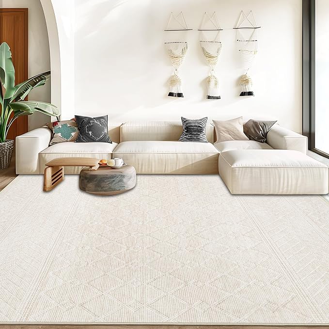 Area Rug Living Room Rugs 8x10 - Large Soft Boho Geometric Rug, Non-Slip Foldable Washable Rugs Non Shedding Morden Indoor Floor Carpet for Living Bedroom Office Dining Room(Modern Beige,8'x10')