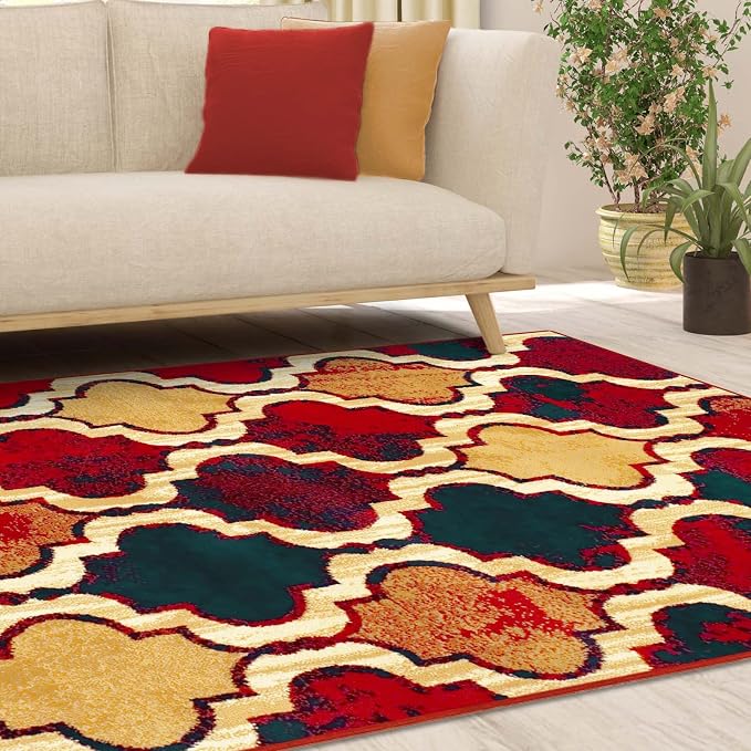 SUPERIOR Modern Indoor Area Rug, Non Slip Rug, 5'x8', Red Blue | Geometric Design Floor Décor, Easy Care High Traffic Areas Living Dining Room, Bedroom, Office, Entryway, Viking Collection