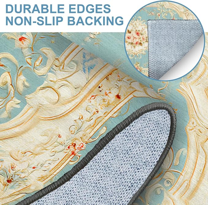 Pink Floral French Country 2x3 Entry Rug,Washable Small Rugs for Entryway Kitchen Bathroom Door Mat Indoor Entrance,Non Slip Rubber Backing,Stain & Fade Resistant,Elegant Vintage Decor