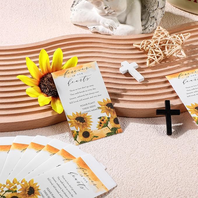 Fumete 120 Pack Sunflower Seed Packets Bulk Memorial Day Sunflower Coin Envelopes Kraft Small Celebration of Life Funeral Favors for Guests Loss of Loved One Veterans Day Gift, 3.9 x 2.4 Inch
