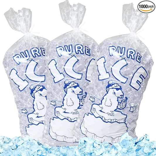 Ice Bags 10 lb with Twist Ties, 1000 Count – Heavy Duty Bulk Plastic Ice Bags for Commercial Use in Convenience Stores, Gas Stations & Restaurants – By Interplas