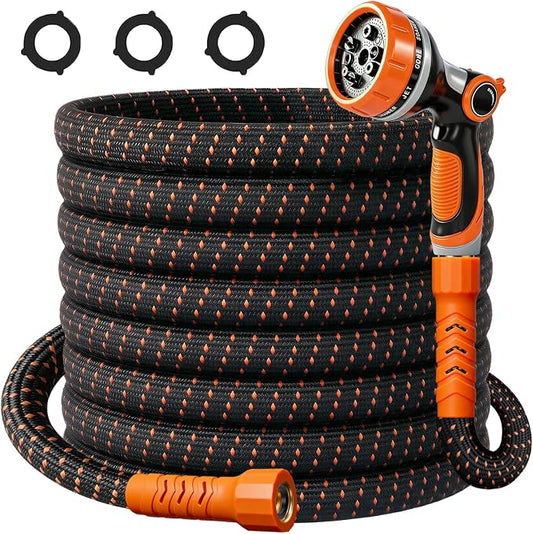 30FT Flexible Garden Hose & 10Modes Nozzle,Lightweight Water Hose,Kink-Free,All-Weather 3/4 in. Hose for RV,Boat,Car Wash,Garden,Yard,Camper,Outdoor None Expanding (Orange-Black, 30 Feet)