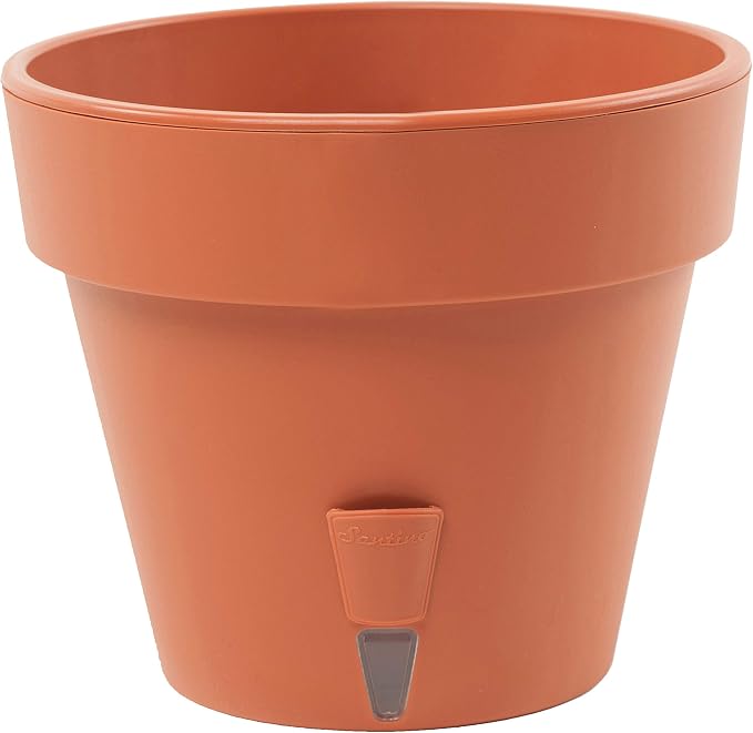 DECOPOTS - Pack of 3 - Self Watering Planter - Height 6.9 inches - Flower Pot with Bottom Watering Level Indicator for All House Plants, Flowers, Herbs (Diameter 7.9", Terracotta)