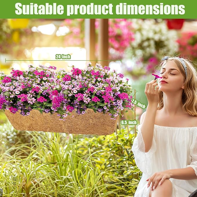 4 Pack 24 Inch Trough Coconut Liners for Window Box Deck Planter Natural Coco Fiber Replacement Liner for Outdoor Plants Rectangular Coir Planters for Porch Balcony Garden Decor