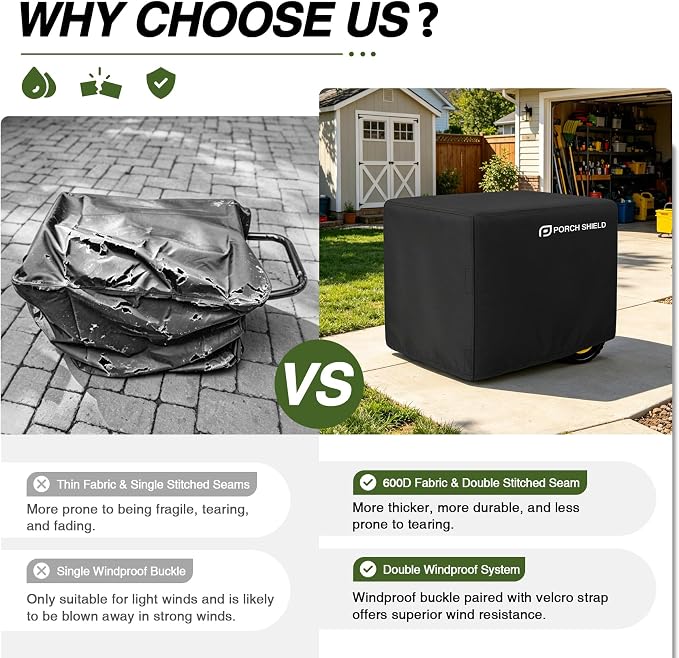 Porch Shield Waterproof Universal Generator Cover 32 x 24 x 24 inch - for Most Generators 5000-10000 Watt, Black