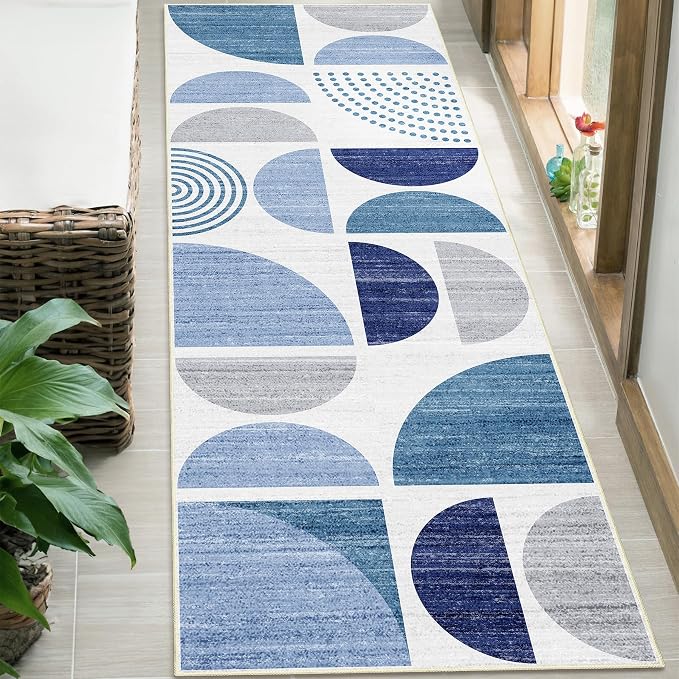 Runner Rug Washable,Blue 2x6 Area Rugs Non Slip Modern Abstract | Long Throw Carpet for Hallways Kitchen Bathroom Bedroom Entryway Bedside Laundry Boho Soft Low Pile Indoor Navy Blue