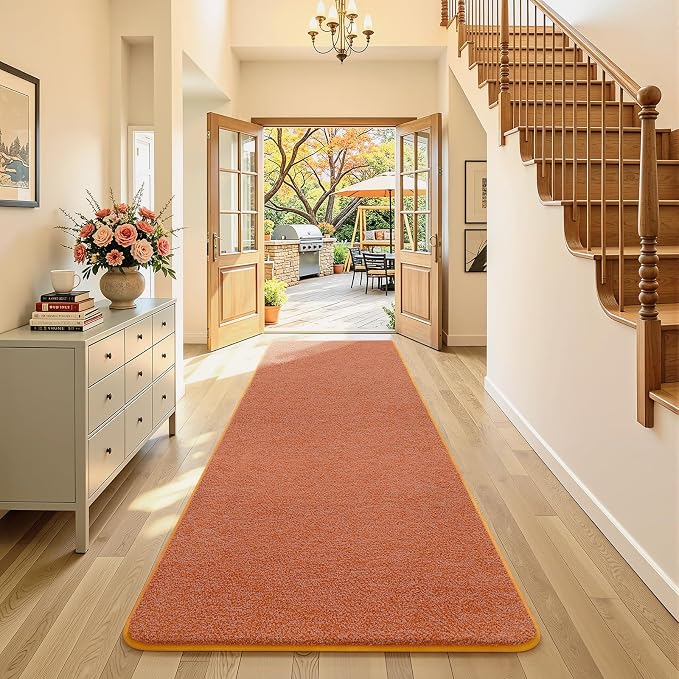AROGAN 3x8 Runner Rug for Hallway, Long Runner Rugs Non Slip, Orange | Soft Washable Memory Foam Carpet for Bedroom, Non Slip Backing Runners Rug for Hallways, Kitchen, Bathroom, Entryway Home