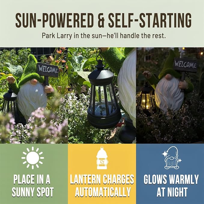 Garden Gnomes Outdoor with LED Solar Light - 11’’ Summer Season Gnome - Funny Decorations, House Warming - Porch, Deck, Home, Yard, Patio, Solar Lantern Statues - Birthday Gifts