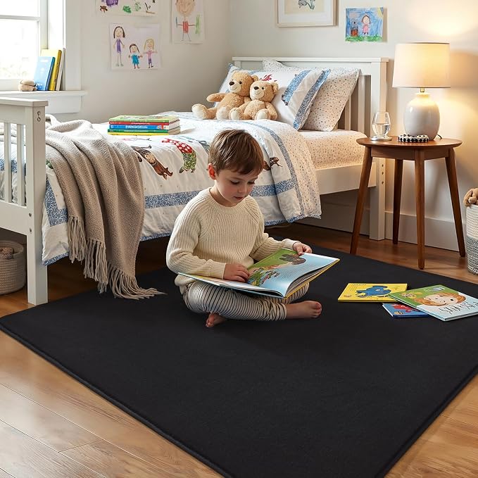Amearea 4x4 Square Area Rugs for Bedroom Living Room, Black Memory Foam Rug | Thickened Fluffy Indoor Washable Rug, Modern Non Slip Minimalist Carpet for Entryway Kids Boys Girls Dorm Nursery Room Decor