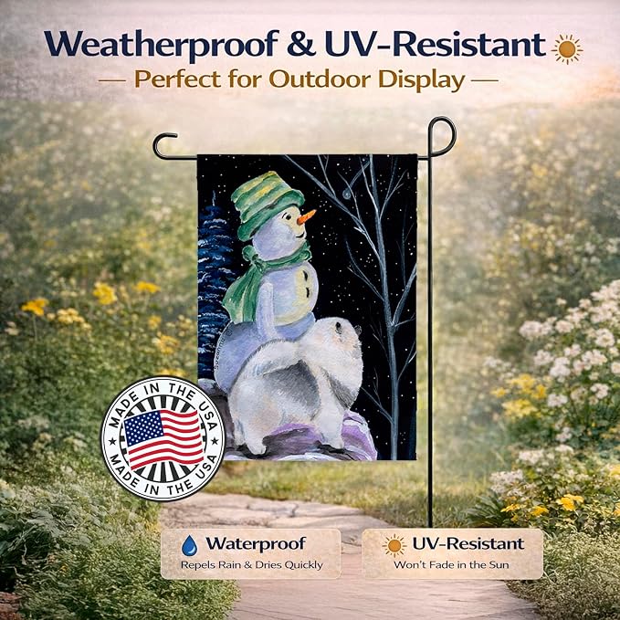 Caroline's Treasures SS8557GF Snowman with Keeshond Garden Flag Mailbox Flag Decorative Yard Flag Banner Outside Patio Artwork Yard Flower Beds, Garden Size, Multicolor