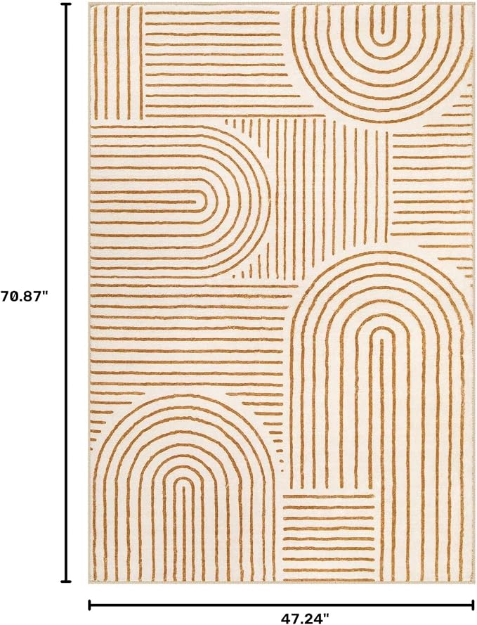 Lahome Abstract Orange Bedroom Rugs, Soft 4x6 Washable Rugs for Living Room | Non Slip Rainbow Ultra-Thin Throw Carpet for Entryway Kitchen Living Room Darrell, Orange