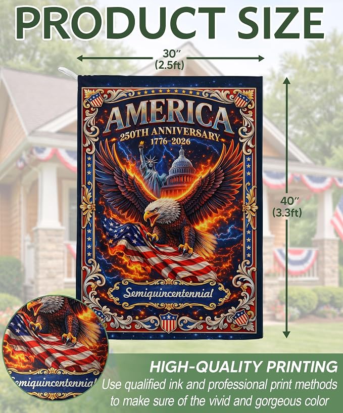 250th Anniversary Patriotic Design, 1776-2026 Commemorative, 250 Anniversary Usa Flag, Garden Flags For Outside, Front And Back Print 4 (30x40 Inch)