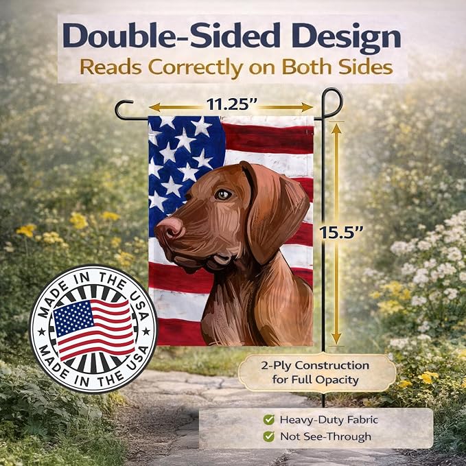 Caroline's Treasures CK6747GF Vizsla American Flag Garden Flag Mailbox Flag Decorative Yard Flag Banner Outside Patio Artwork Yard Flower Beds, Garden Size, Multicolor