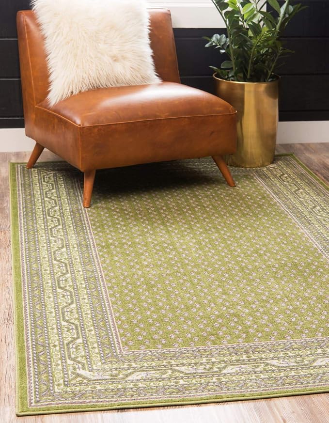 Unique Loom Williamsburg Collection Traditional Border with Dotted Center Area Rug, Rectangular 4' 0" x 6' 0", Green/Beige