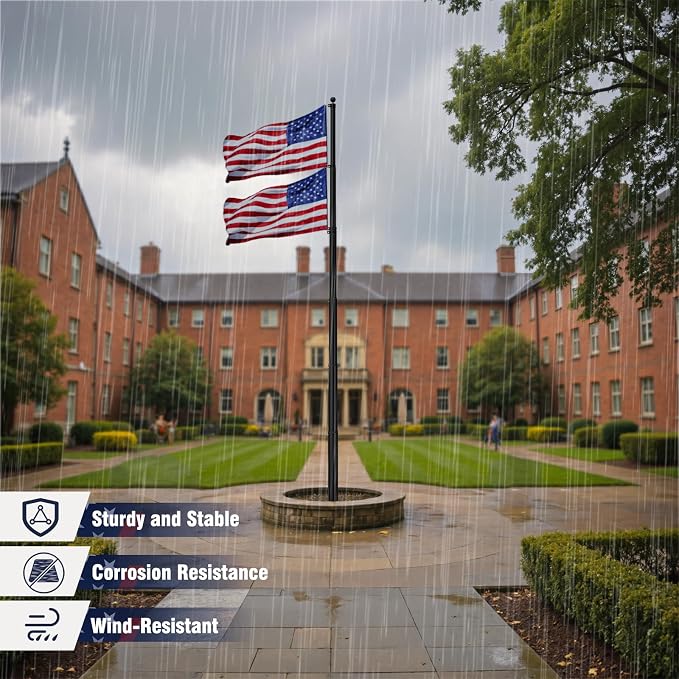 HAYOHRT 20FT Telescopic Flag Pole 12 Gauge Extra Thick Telescoping Flagpole with 3x5 American Flag Can Fly 2 Flags for Outside House In Ground 100MPH Wind Tested Freedom Edition Residential Pole