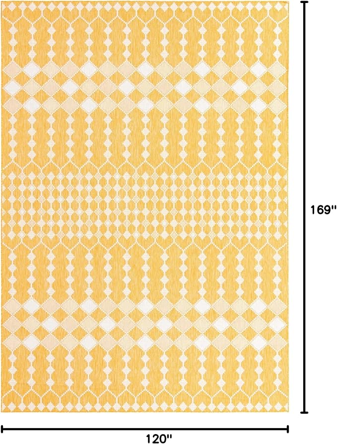 Unique Loom Outdoor Trellis Collection Area Rug - Traliccio (10' x 14' 1" Rectangle, Yellow/ Ivory)