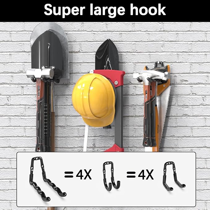 3-H Garage Hooks, Heavy Duty 6 Pack Wall Mount Storage Organizer
