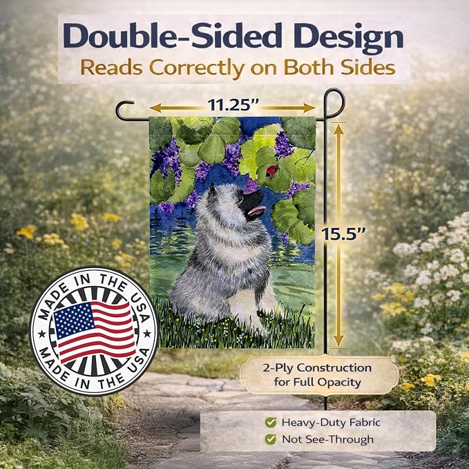 Caroline's Treasures SS8249GF Keeshond Garden Flag Mailbox Flag Decorative Yard Flag Banner Outside Patio Artwork Yard Flower Beds, Garden Size, Multicolor
