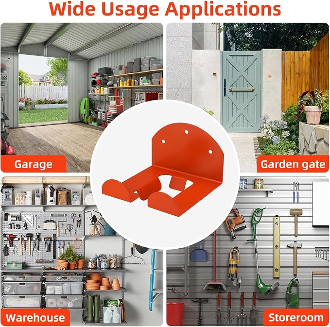 Wall Mount Trimmer Rack 4-Pack, Heavy Duty Weed Eater Hanger for Garage Wall, Garden Power Tool Holder Organizer Hooks for Grass Trimmer, Hedge Trimmer (Orange)