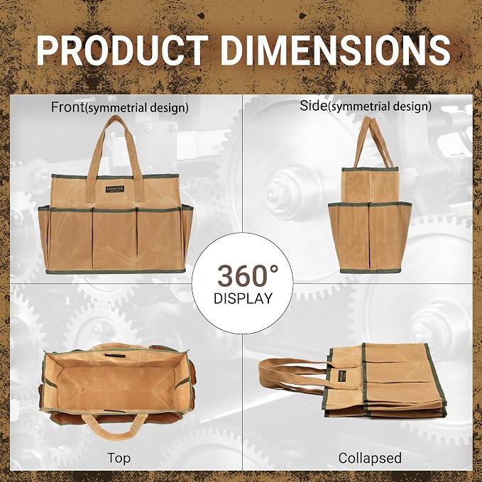 Heavy Duty 14 Inch Tool Bag Organizer with Durable Handle, Portable Canvas Toolbox, Multi-Pockets Canvas Bag Pottery Equipment Tote, Khaki
