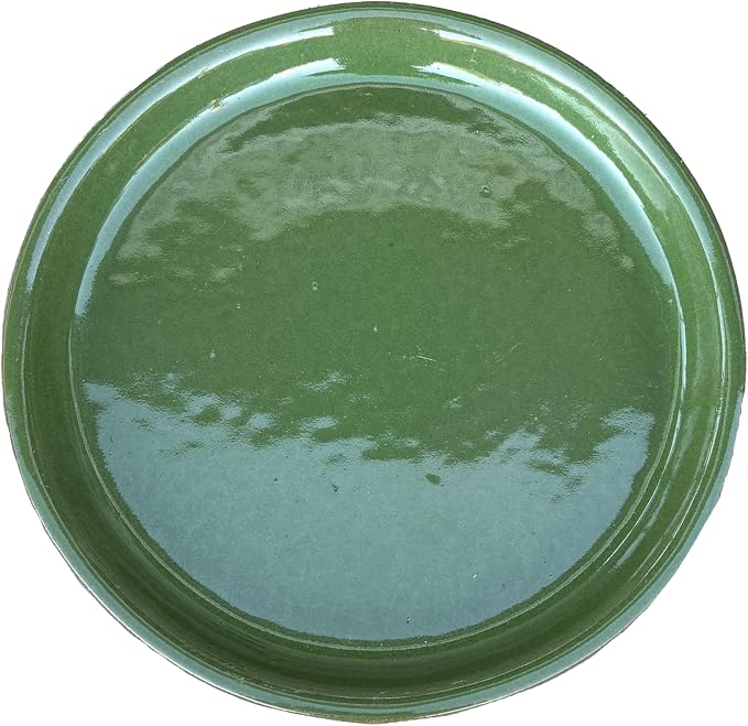 Ceramic 13.5 Inch Plant Saucers (Pack of 2) - Round Atomic Green Flower Pot Trays - Handcrafted, Durable Planter Bases