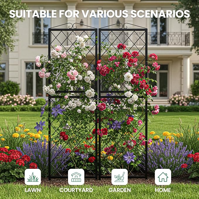 SUNYRISY 2Pack Metal Garden Trellis for Climbing Plants Outdoor, 71x20in Metal Plant Support for Flowers Tomato Cucumber Rose Vegetable Garden Courtyards Lawns Decoration