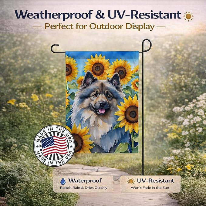 Caroline's Treasures DAC6105GF Keeshond in Sunflowers Garden Flag Mailbox Flag Decorative Yard Flag Banner Outside Patio Artwork Yard Flower Beds, Garden Size, Multicolor
