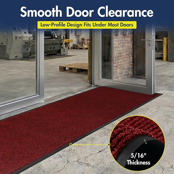 Notrax 109 Industrial Door Mat, 3' x 10' Large Entrance Mat, Heavy Duty Commercial Rugs for Entryway, Welcome Lobbies, Garage, and Mudroom, Made in the USA, Red, Brush Step 109S0310RB