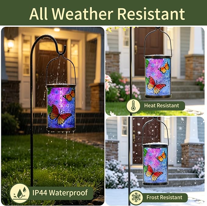 MUMTOP Hanging Solar Lantern Outdoor Waterproof LED Solar Lights Butterfly Decorative Solar Lanterns Tabletop Lamp for Outdoor Patio Garden Yard Decor