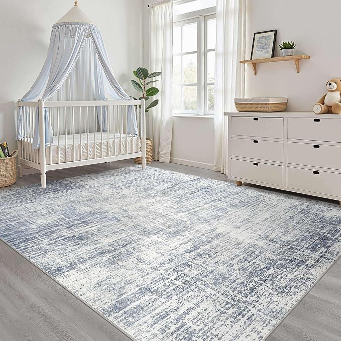 LOONGRUG 12x15 Area Rug Large Neutral Modern Rug for Living Room Blue | Abstract Soft Stain Resistant Indoor Non-Slip Carpet for Bedroom Nursery Kids Office Playroom Dining Room