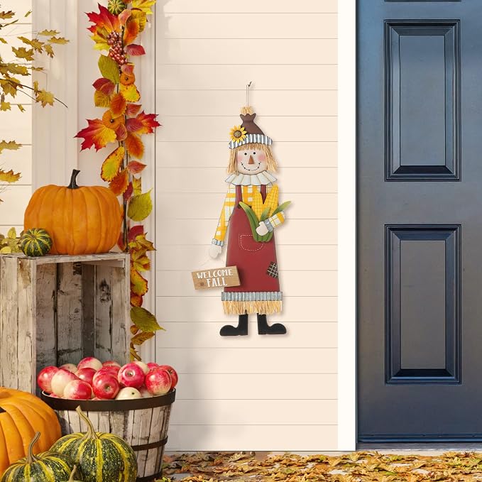 Glitzhome 37.25" H Fall Decorative Yard Signs with Stakes, Metal Scarecrow Garden Yard Stake for Home Lawn Yard Pathway Front Door Fall Harvest Thanksgiving Standing Hanging Decor