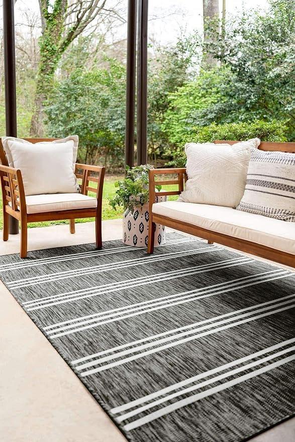 Unique Loom Outdoor Collection Area Rug - Anguilla (2' x 3' 1' Rectangle, Charcoal/ Ivory)
