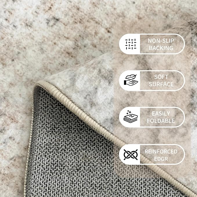 Abstract Beige Runner Rugs for Hallway: 2x6 Washable Long Bathroom Rug for Entryway Kitchen Bedroom Indoor - Easy Clean Soft Thin Floor Mat - Modern Neutral Decor Throw Carpet