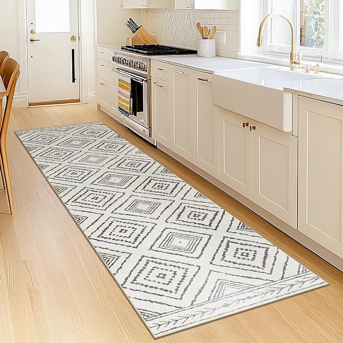 2'x6' Washable Area Rug for Living Room Runner White Black | Soft Western No Slip Low Pile Print Foldable Indoor Small Rug for Kitchen entrance entryway hallway