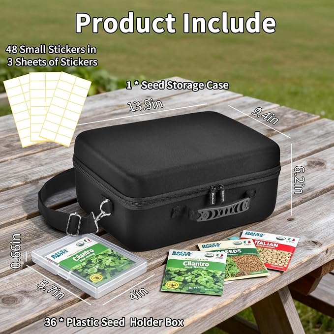 Seed Storage Organizer Case 36-Slot Hard Shell Seed Packet Holder Label Kit | Seed Packet Organization Keeps Vegetable, Flower And Herb Seed Sorted For Faster Planting, Planning And Seasonal Garden Setup