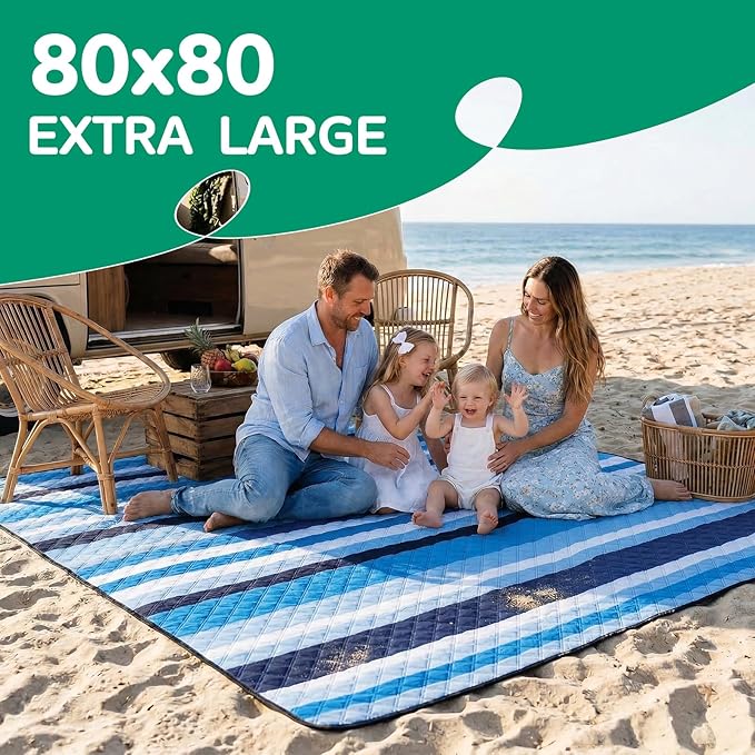 Waterproof Beach Blanket Picnic Mat Outdoor Oversized Sandrpoof Dog Thick Rug Towel Camping Gear Family Trip Essentials Summer Vacation Must Have Travel Accessories Lake Day Stuff Thing Item Gadget
