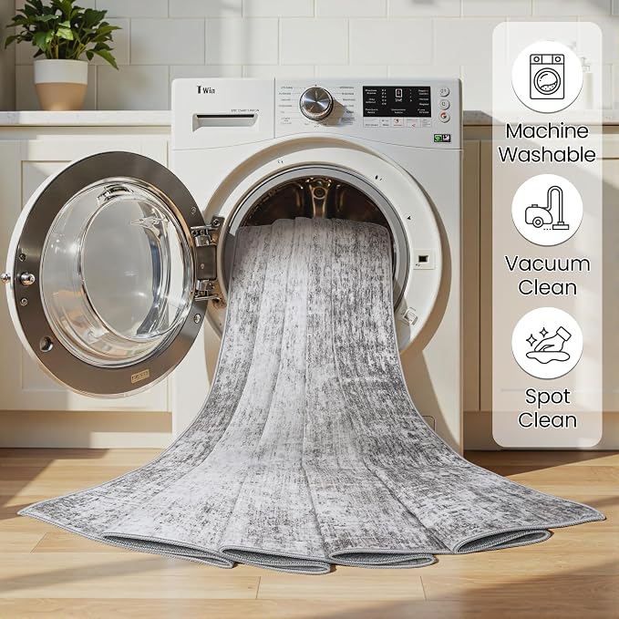 Washable 5x7 Abstract Black Area Rugs for Living Room | Large Modern Neutral Rugs Soft Non Slip Stain Resistant Low Pile Carpet Dining Room Bedroom Indoor Nursery Home Office