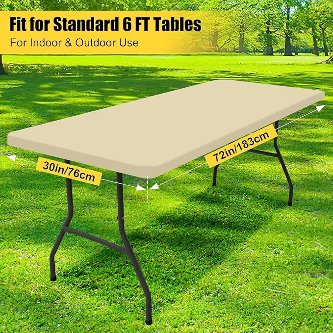 Smiry 6 Pack Rectangle Picnic Table Cloth, Waterproof Elastic Fitted Tablecloths, Washable Polyester Rectangular Patio Table Cover for Camping, Indoor and Outdoor (Champagne, 30"x72")