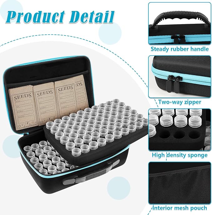 120 Slots Seed Storage Organizer with 20 Seed Envelopes, Sturdy Seed Organizer Storage Box with Zipper Bag Label Stickers(Seeds not Included), Seed Storage Container for Flower Plants Garden
