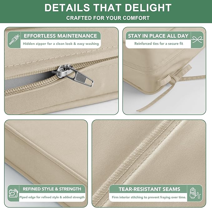 Summsun Outdoor Chair Cushions, Waterproof Backrest and Deep Seat Cushion Set for Patio Furniture, Outdoor Sofa Replacement Cushions with Removable Cover, 24 x 24 Inch, Cream, 1 Set