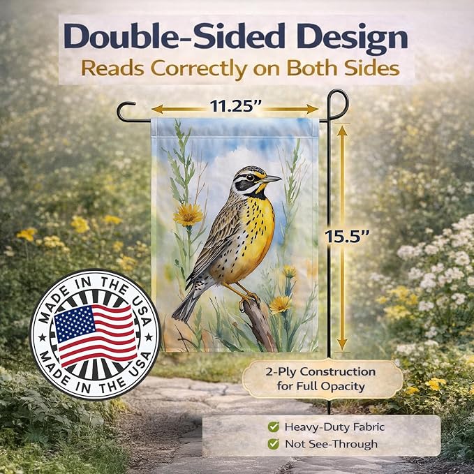Caroline's Treasures North Dakota Western Meadowlark Garden Flag Mailbox Flag Decorative Yard Flag Banner Outside Patio Artwork Yard Flower Beds, Garden Size, Multicolor