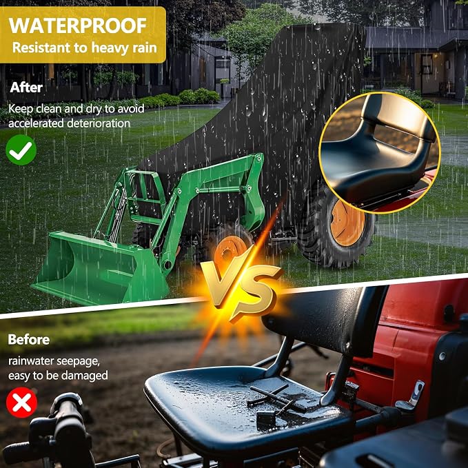 AKEfit Tractor Cover,420D Heavy Duty Waterproof, Dustproof, UV Protection Universal Tractor Covers for Kubota, John Deere,Bobcat & Compact Utility Tractors