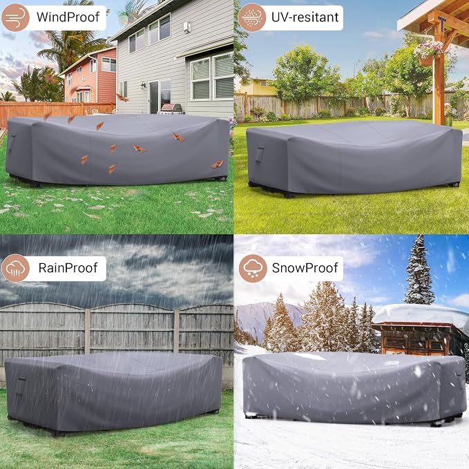 Mrrihand Heavy Duty Patio Furniture Covers, Outdoor Furniture Covers Waterproof Sectional Sofa Set, Patio Table and Chair Set Cover 128" L×83" W×28" H,Grey