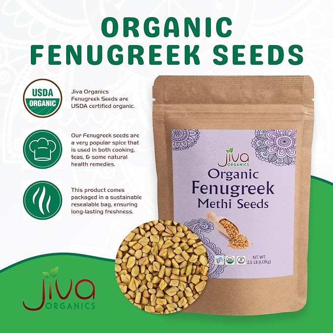 Jiva Organic Fenugreek Seeds 2.5 LB Bulk - Non-GMO, Gluten Free, Non Irradiated Whole Methi Seeds (Fenogreco En Semillas)