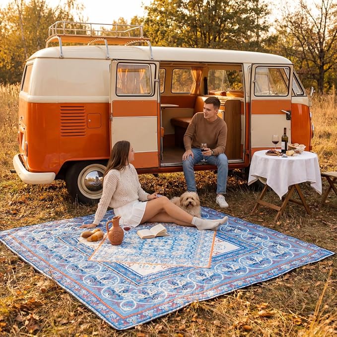 Mindsoft Boho Picnic Blankets 80''x 80'' Extra Large Beach Blanket Waterproof Sandproof Foldable Machine Washable Vintage Grass Lawn Park Mat for Family Camping Party Music Festival