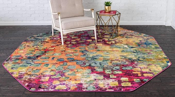 Unique Loom Jardin Collection Colorful, Vibrant, Abstract, Modern Area Rug (8' 0 x 8' 0 Square, Multi/ Blue)